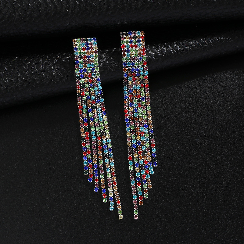 

Skinny Earrings Temperament Ornaments Rhinestone Joker Exquisite Diamond Tassels Eardrop