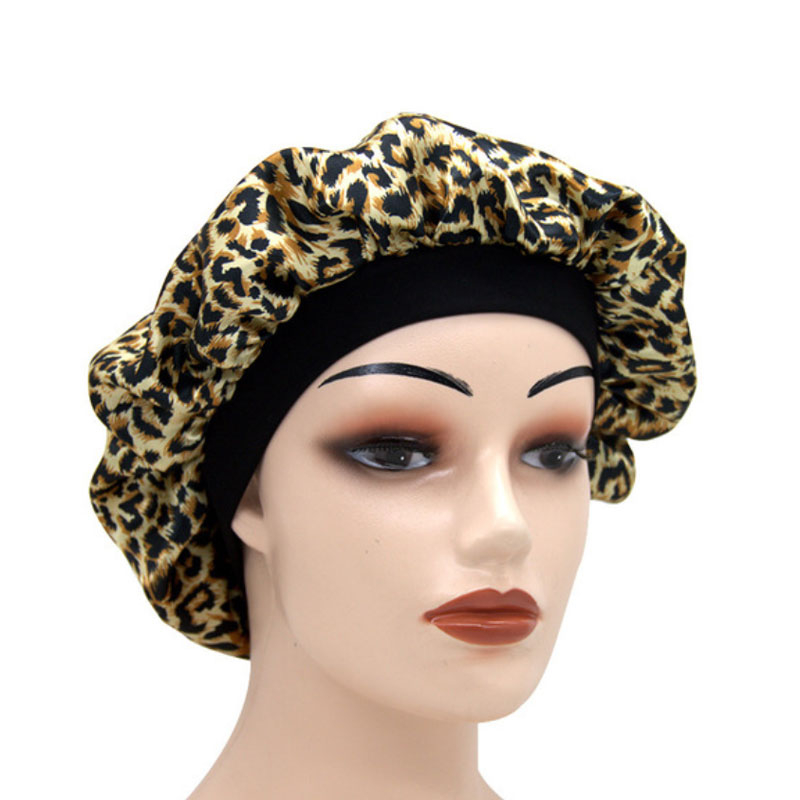 

Women Hair Care Satin Leopard Print Caps Night Sleep Hat Head Wrap Elastic Soft Flower Hair Bonnet Headwear Free Shipping