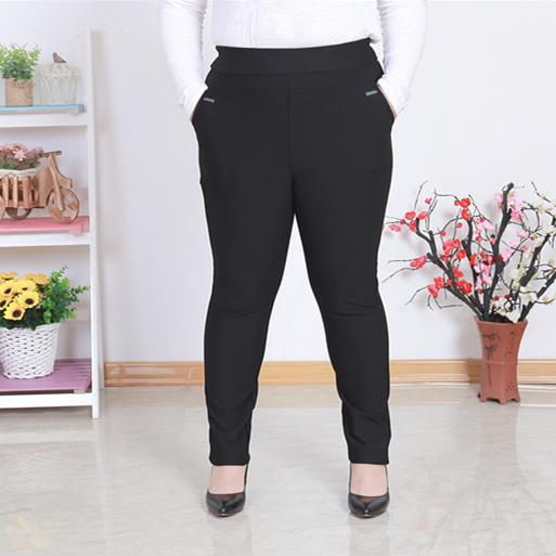 

Women Pants 2020 Spring Atutumn Middle Aged Women Elastic waist Straight Pants Plus Size  5XL BLack Slim Trousers J904