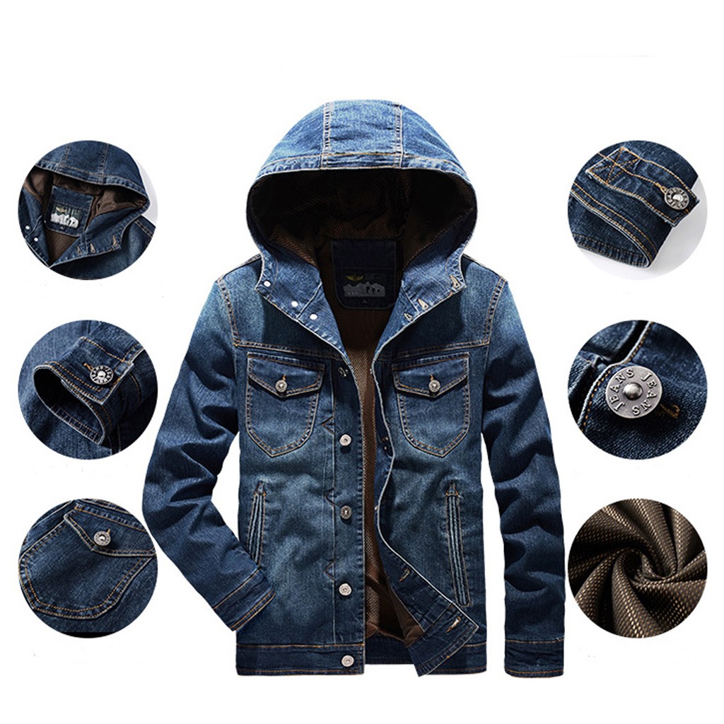 

Denim Jackets for Men hoodie Jacket Man Coats Solid Cotton Button Retro Coat Outdoor Tooling American Casual Wear Drop Shipping, Dark blue denim coat