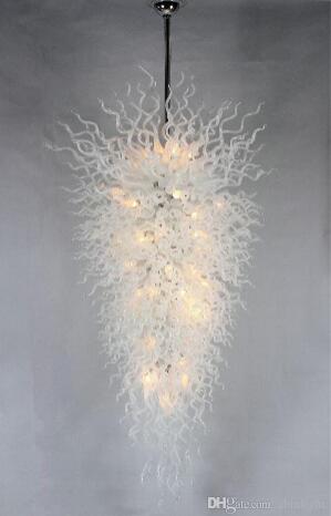 

Free Shipping Art Decor Glass Ceiling White Lamps 100% Hand Blown Glass Style Modern LED Chain Chandelier for Wedding Decoration