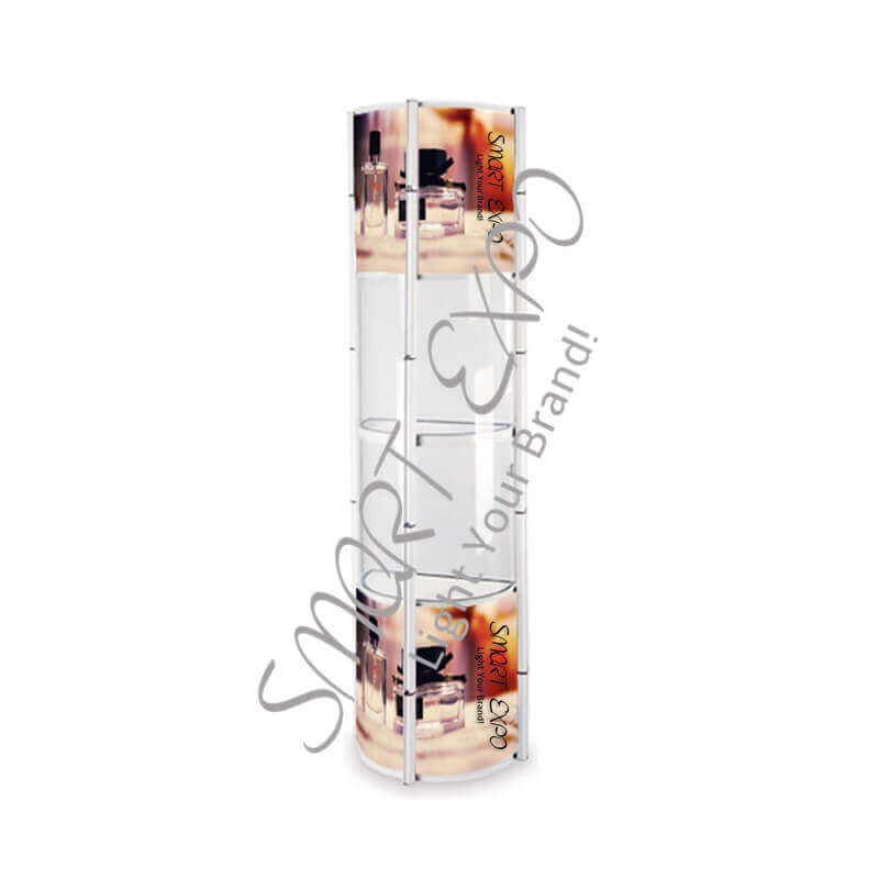 

5-Layer Semi-Circle Display Showcase with Twist Aluminum Structure Transparent Lens Cover Top LED Light Easy Carry Bag