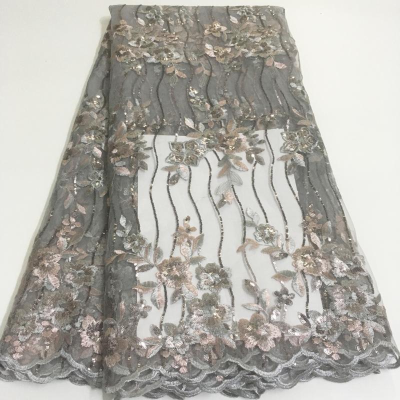 

Latest African Mesh Lace Fabric With Sequins French Tulle Lace Fabric Embroidery Sequins For Nigerian Evening Party LYX06D