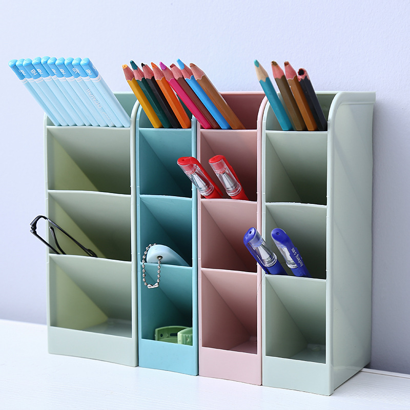 

Oblique Pen Holder Four-grid Office Desktop Storage Box Plastic Rectangle Stationery Finishing Rack