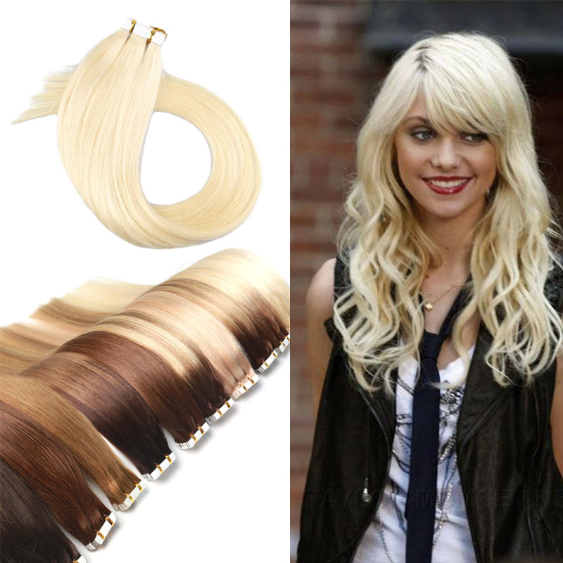 Extensions de cheveux naturels invisibles sans couture, postiches longues et lisses pour cheveux fins, 20 pièces, 14 à 24 pouces