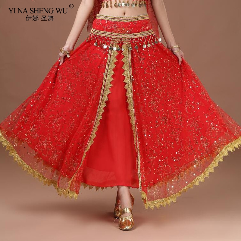 

Bollywood Dance Belly Dance Costume Skirt Sari Bellydance Skirt Women Chiffon Belly Dancing Accessories For Women, Red