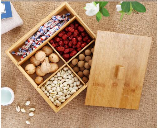 Bamboo and Wood Bulk Food Storage Nut Dried Fruit Box Wooden Latticed Candy Boxes with Cover Creative Papaya Snack Organization-image-474874377