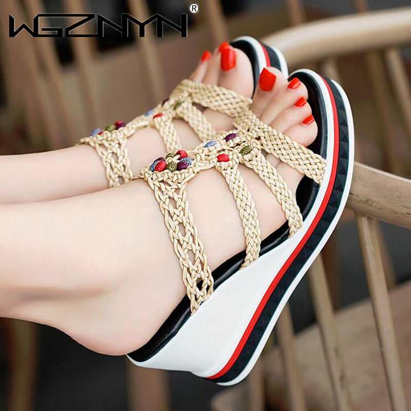 

Women Slippers Platform Wedge Peep Toe Casual Bling Color Mixing Slide Outdoor Beach Ladies Shoes Woman Zapatos De Mujer