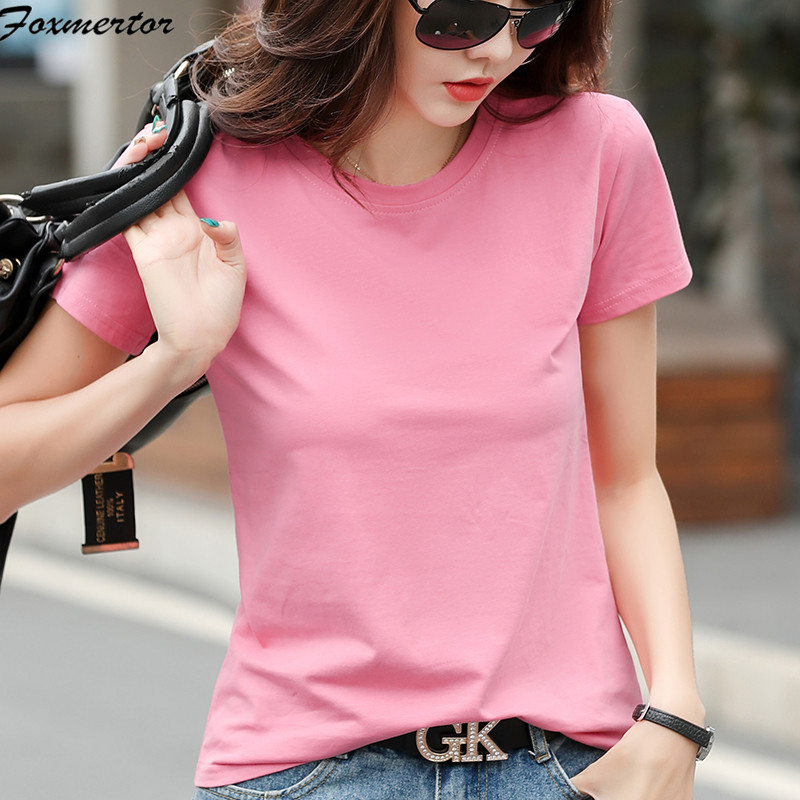 

Summer Women Tee Shirt 6 Solid Color Basic T Shirt 2020 Women Casual O-neck Harajuku Summer Top Korean Tshirt Black Blue S-3XL, Orange