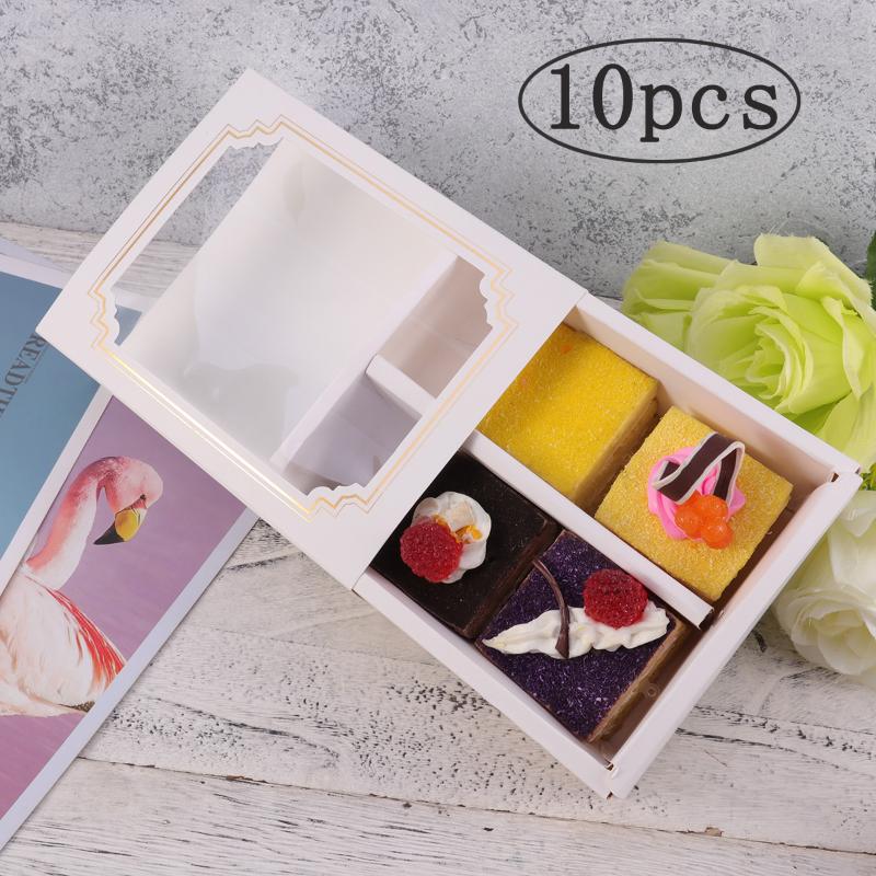 

10pcs Baking Cup Cake Box With Window Macaron Boxes Paper Boxes For Packaging Cookie Dessert Party Gift Packing Box Wedding