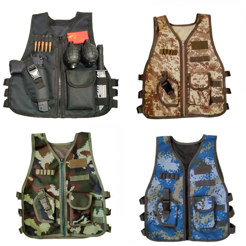 

Children Jacket Kid Breathable Quick Dry Camouflage Multiple Pockets Vest Outdoor Adventure Hunting Game Sniper Uniform, Black