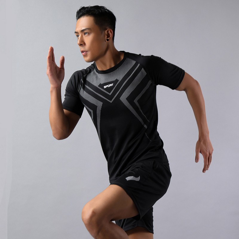 

Plus Size Men's Sports Suit Summer Quick Drying Suit Short Sleeve Round Neck T-shirt Fat Casual Fashion Youth Shorts, Black