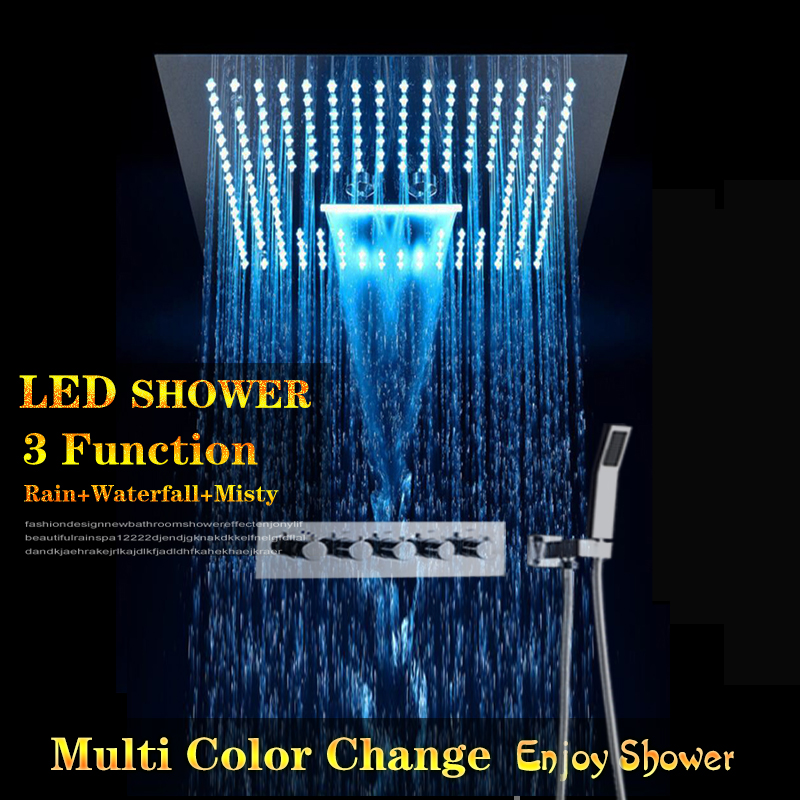 

Embed Ceiling Rainfall Showers Set Hand Spray Led Electric Power Bathroom 4 Way Conceal Install Hot Cold Shower Faucets