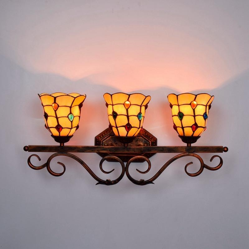 

American Mediterranean retro Light Tiffany stained glass balcony corridor living room bar smart wall lamp