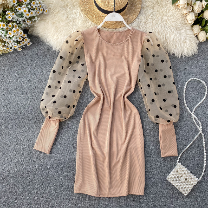 

2019 new fashion women' clothing Dress autumn dresses O-Neck Puff Sleeve, Black