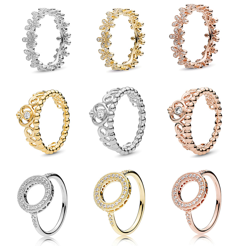 

Cross-border exclusive micro-inlaid zircon flower & crown ring female natural fashion dazzling daisy group plating Fine ring