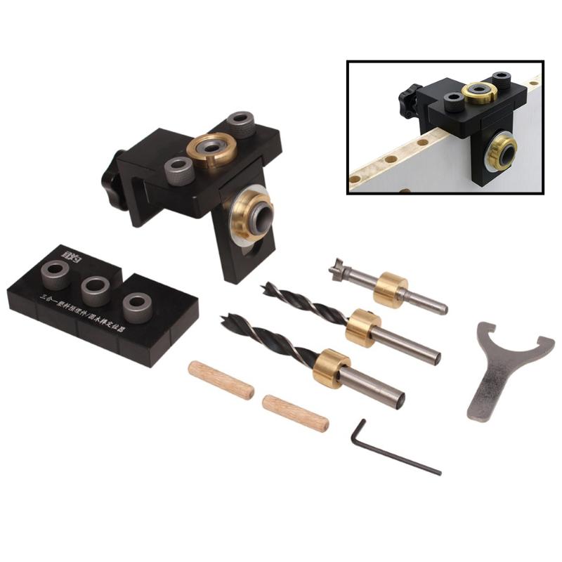 

Woodworking Doweling Jig Pocket Hole Drilling Locator Jig Kit With 6/8/10mm Drill bit Vertical Drill Guide Hole Puncher Tools
