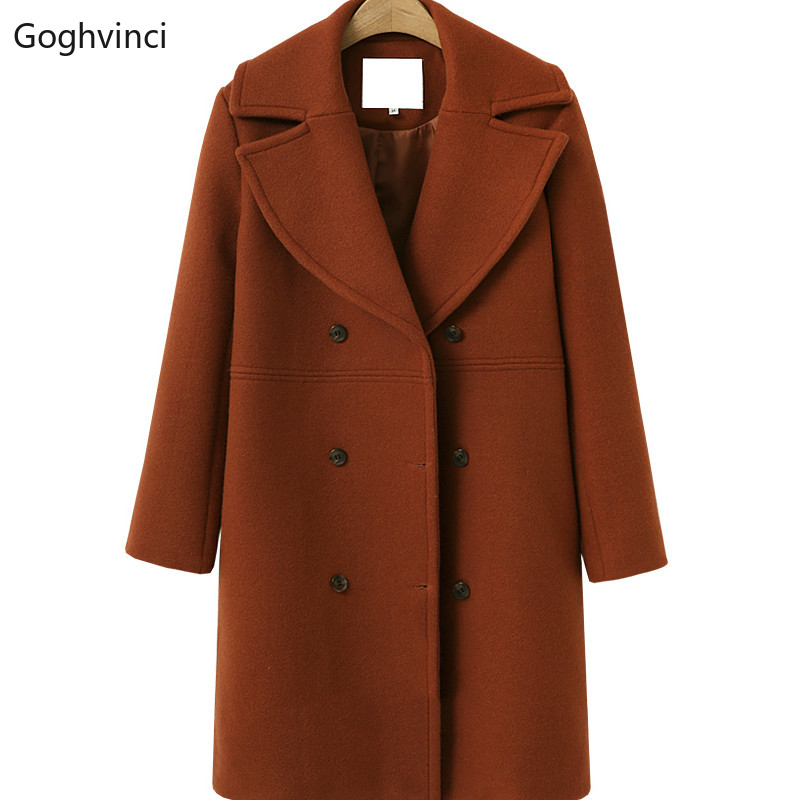 

Wool Women All-match Double Breasted Harajuku Long-style Chic Long Coat Abrigos Mujer Invierno 2019 Turn-down Collar Womens New, Khaki