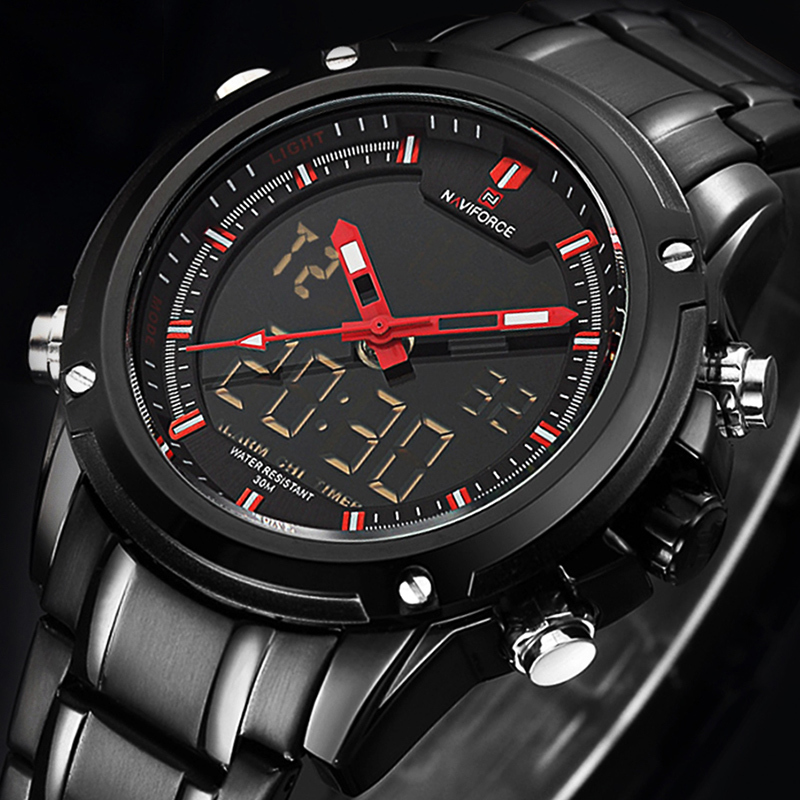 Top Luxury Brand NAVIFORCE Men Military Waterproof LED Sports Watches Men's Clock Male Quartz Wrist Watch Relogio Masculino 2019 LY191213, Silverred