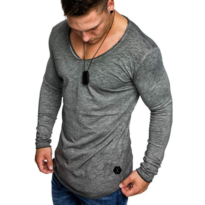 Imprimé T Crew Casual manches longues T-shirts des hommes chauds de vente de base Hauts pour hommes pois