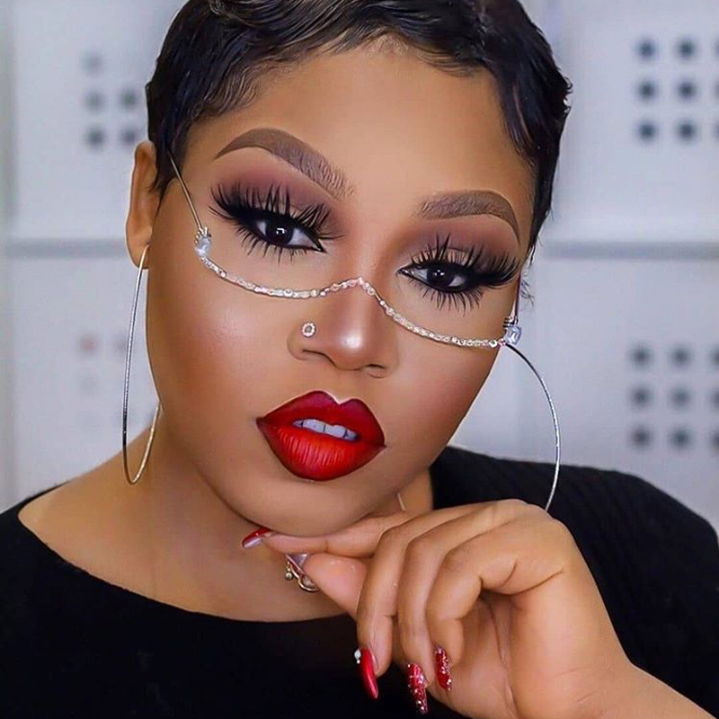 

QPeClou 2020 New Shining Diamond Glasses Frame Women Fashion Unique Half Frame Eyeglasses Female Vintage Gem Spectacles