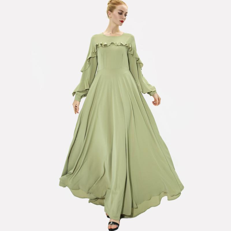 

WEPBEL Ramadan Abaya Women Dress New Fairy Elegant Dresses Muslim Women's Clothing Big Summer Full Sleeve, Green