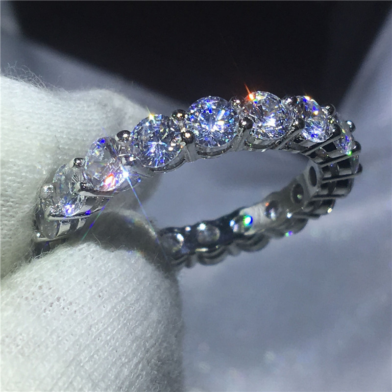 

Wholesale- Never Fade Sparkling Luxury Jewelry 925 Sterling Silver Princess Cut White Topaz CZ Diamond Promise Wedding Bridal Ring Gift, Slivery;golden