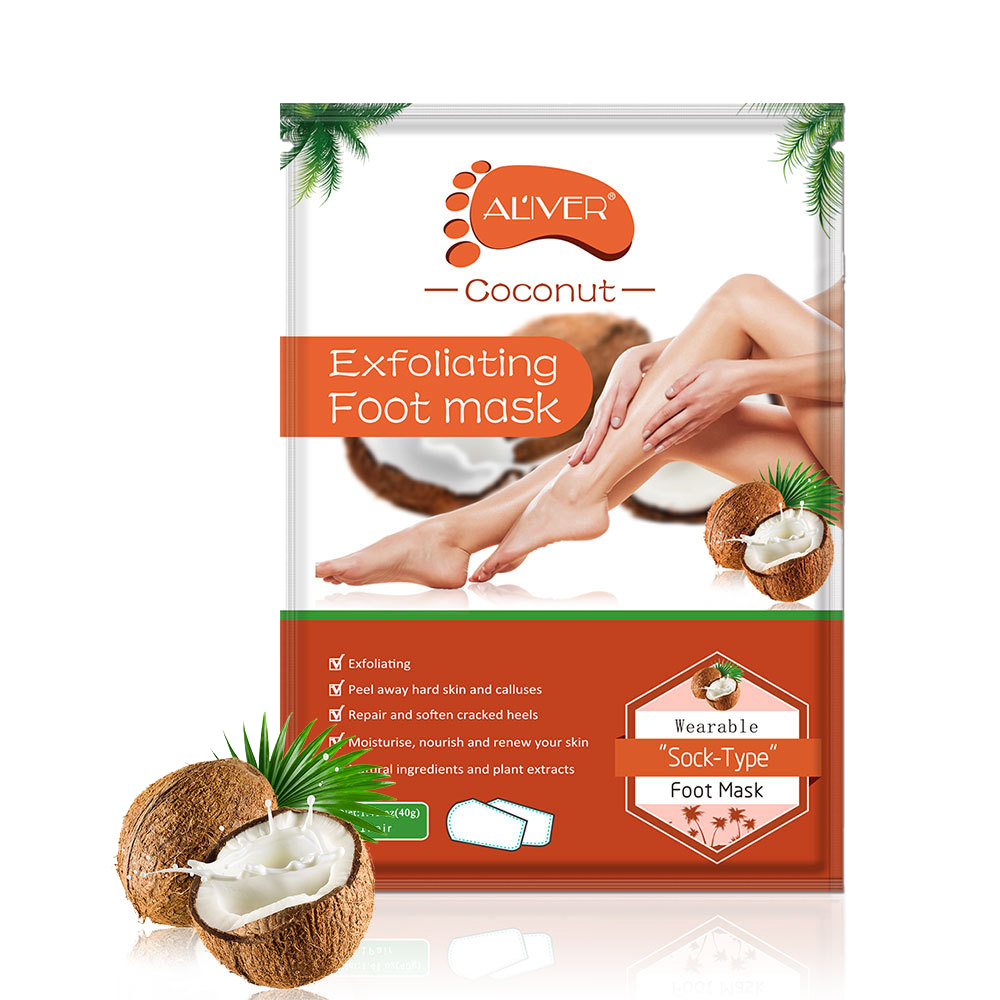 

Foot Care Natural Coconut Whitening Exfoliating Foot Mask Silicone Heel Covering Socks Stripping Remove Dead Skin Foot Spa Treatment
