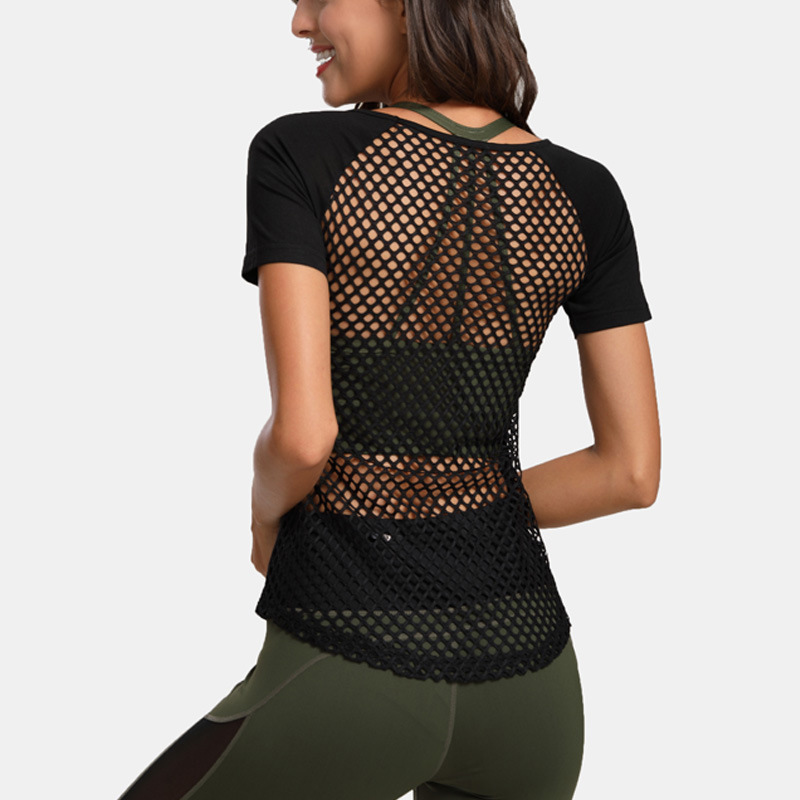 

Women' Mesh Sports T-shirt Loose Yoga Top Workout Tops For Fitness Clothing Sport Blouses Woman Gym Tshirt Sportswear, As pic