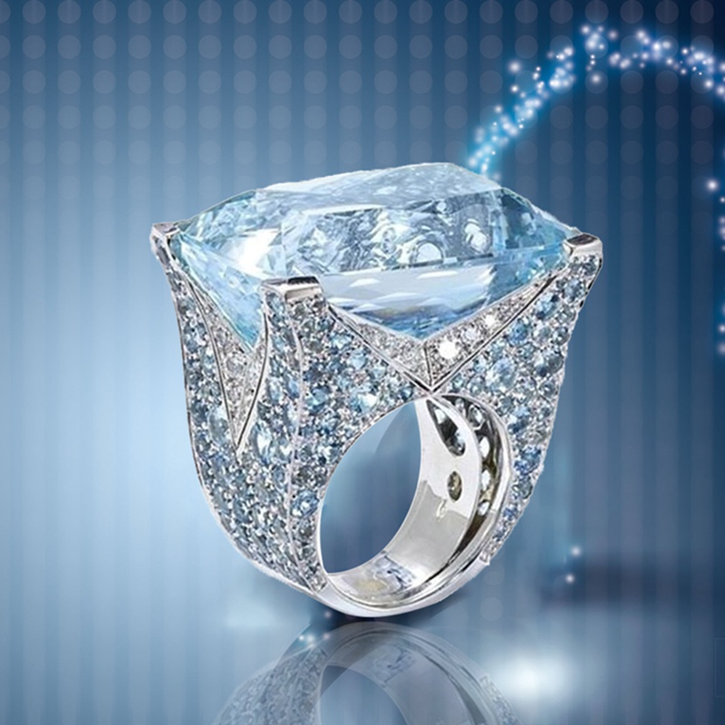 

Blue Large Stone Princess Cut Silver Crystal Rings For Women Girl Engagement Birthday Gift Jewelry Ring