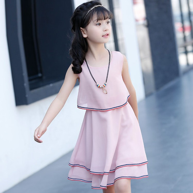 

Dress For Girls Fashion Party Princess Dress Girls Sleeveless Cute Kids Clothes Chiffon Summer 4 6 8 9 10 12 Years, Pink