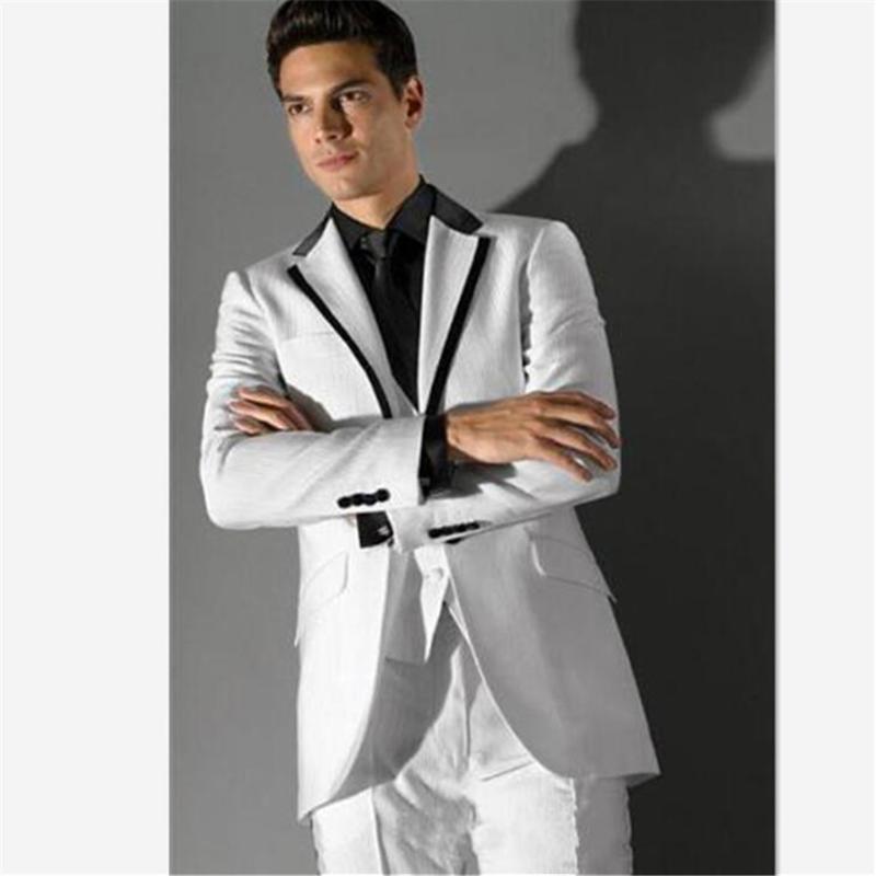 

New elegant men suit Design Black&White Splicing Collar White Charming Groom Tuxedos For Men Wedding Men's suit 3 piece set (ja, Picture style