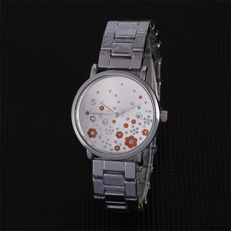 

buygo ladies dress Rhinestone flower full diamond watch brand womens designer watches for women clock reloj luxury bracelet blue wristwatch, Slivery;brown