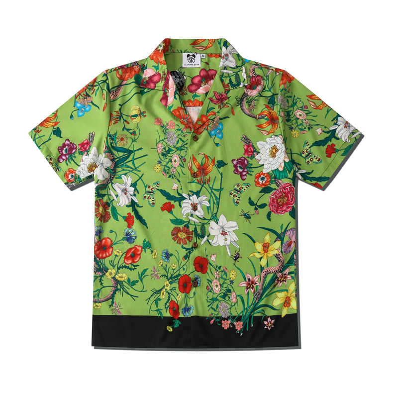 

Europe Spring Summer Men Plants Floral Flower Short Sleeve shirt Cool Hip hop Shirt Designer Tee, White;black