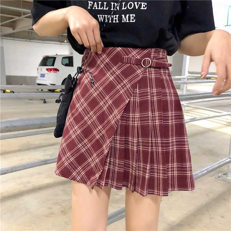 

New Fashion Spring Autumn Women's Woolen Shorts Skirt Sashes Mini Skirts Plaid Slim England Style Empire Ladies Summer Shorts4XL, Red