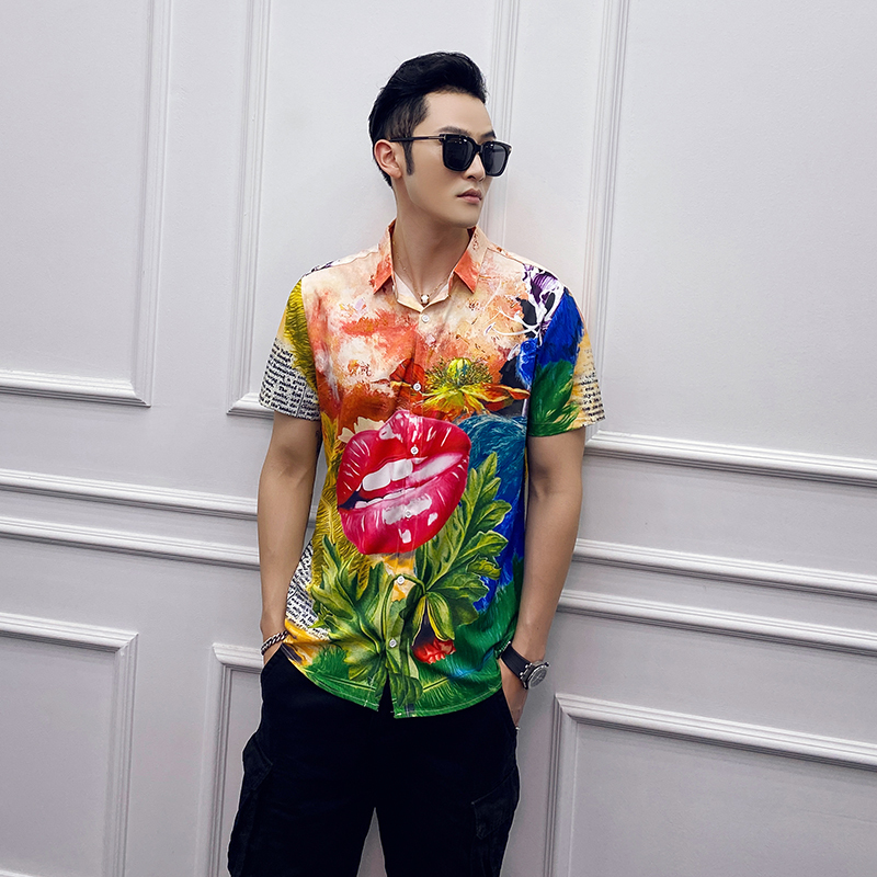 

Chemise Hawaienne Homme Korean Men Clothes 2020 Summer Personality Flower Printing Tide Male Loose Short Sleeve Casual Shirt, Flower colour