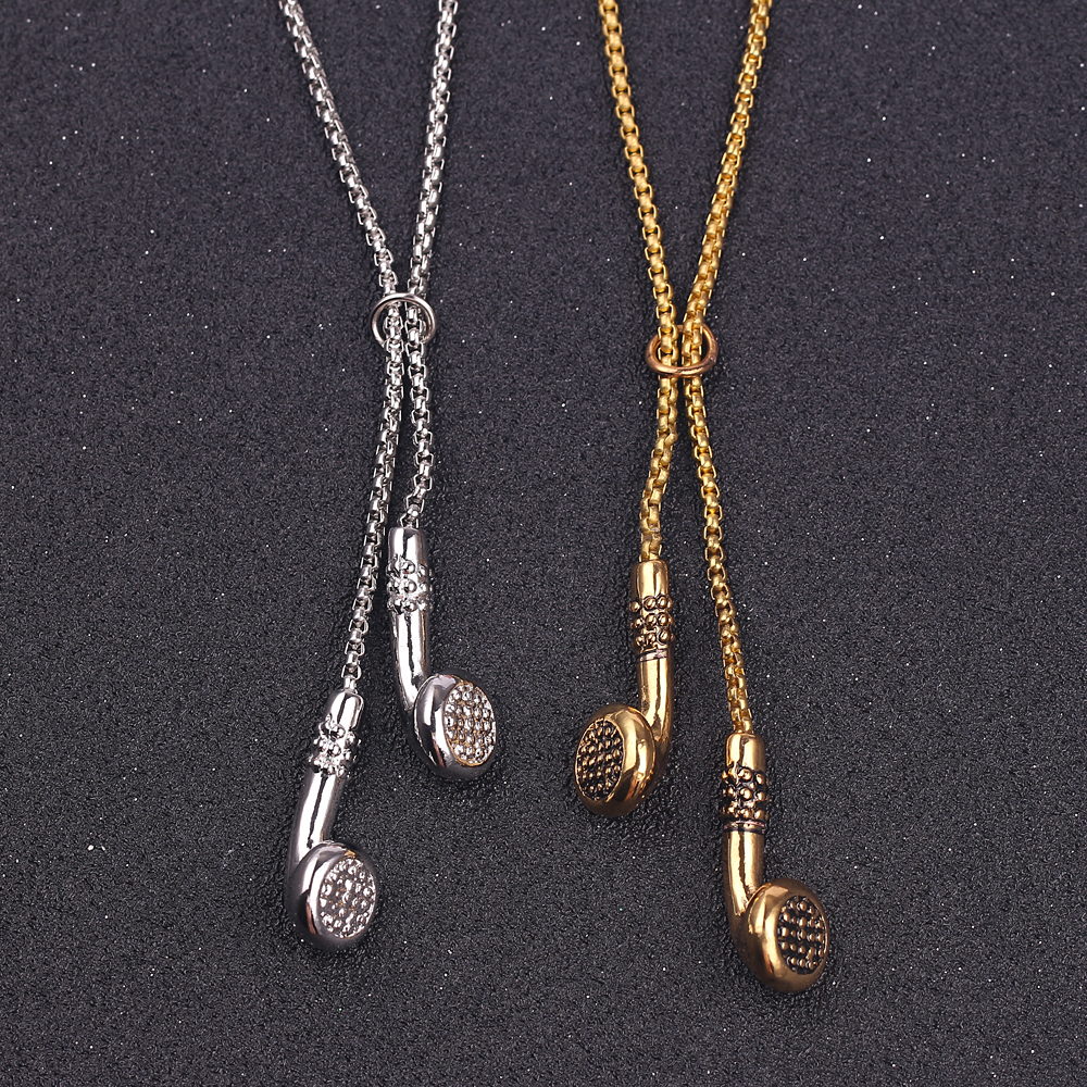 

Fashion Jewelry Men Necklace Hip Hop Headphone Pendant Necklaces Cool Gifts Mens Long Chain gold silver color