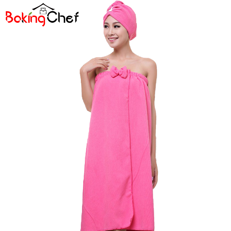 

BAKINGCHEF Women's Microfiber Bath Towel Set With Hair Band Bathrobe Home Textile Bathroom Items Gear Stuff Accessories Supplies, Pink