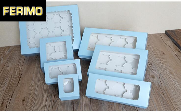 

20pcs Blue Paper Cupcake Box 1/2/3/6/12 Holes Single Cake Packaging Box Wedding Birthday Party Muffin Baking Gift