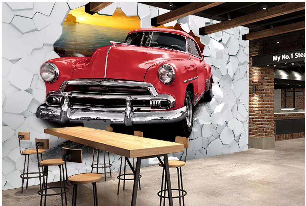 

WDBH 3d wallpaper custom photo Retro car brick wall tv background living room Home decor 3d wall murals wallpaper for walls 3 d, Non-woven