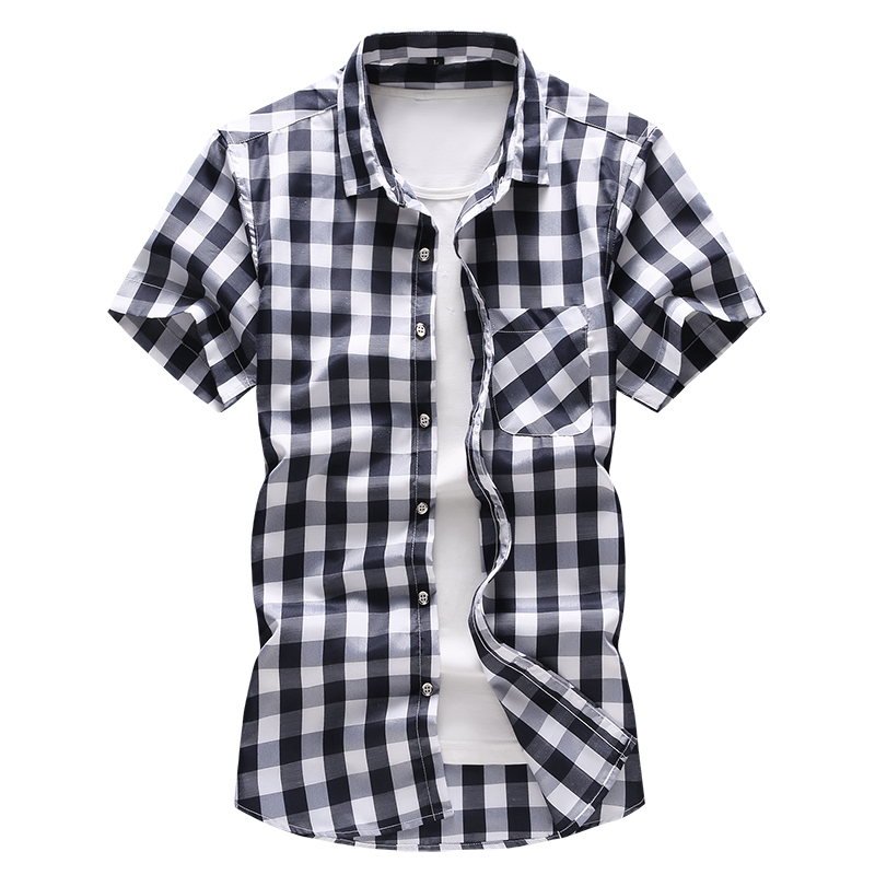 

Plus Size 5XL 6XL 7XL Men's Plaid Shirt 2020 Summer New Style Fashion Casual Short Sleeve Shirt Brand Clothes, Blue