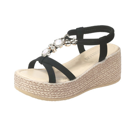 

Wedge sandals women Korean version of 2020 summer new wild bohemian pine cake thick bottom high heel fairy Roman shoes, Beige