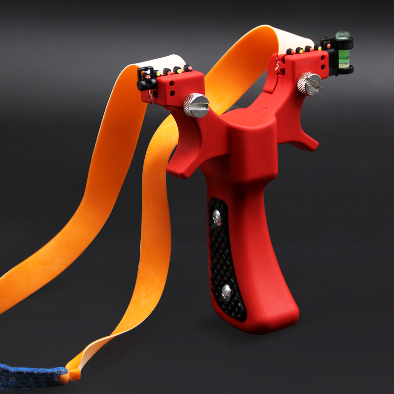 

Resin Slingshot Hunting Catapult Archery Shooting with Level Meter Aiming Points Flat Rubber Band Black/Red