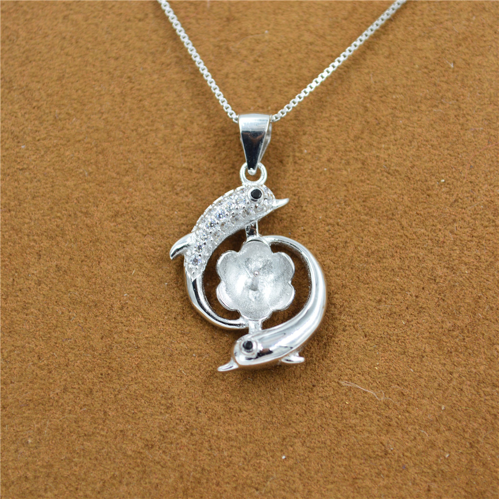 S925 Pure Silver Dolphin Pearl Pendant mount with micro zircon inlaid new fashion clavicle Necklace manufacturers wholesale DZ050-image-455007141