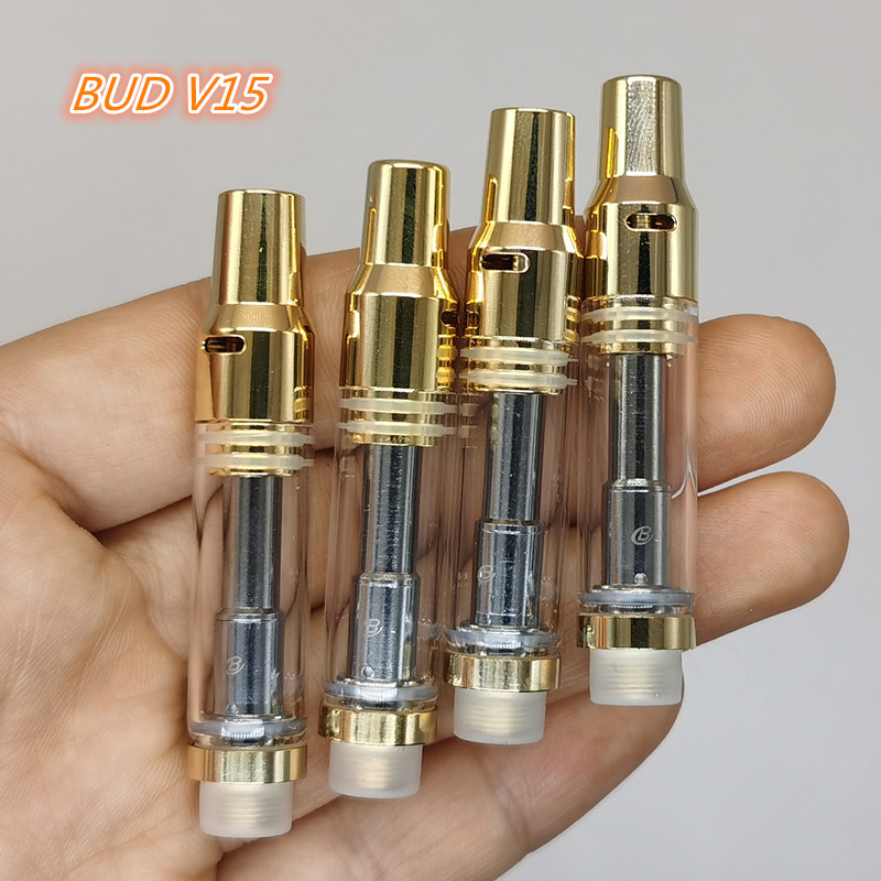 

Bud V15 Vape Cartridges 1.0ML Golden Vape Cartridge 2.0mm Oil Hole E-Cigarettes Empty Ceramic Coil Carts 510 Thread Vaporizers Oil Atomizers
