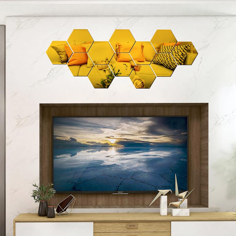 

46*40*23mm 1 Set Wall Stickers (including 24pcs) Golden/Black 3D Mirror