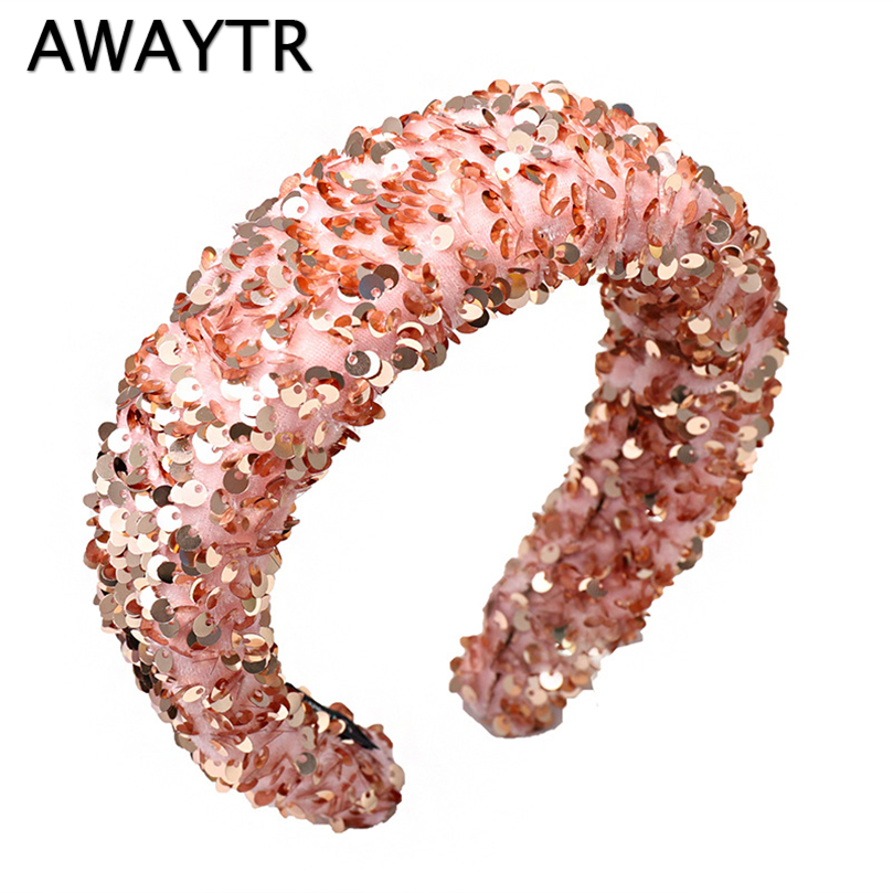 

AWAYTR Autumn New Boutique Headband Women Fabric Super Shiny Sequin Hairband Sponge Bezel Female Hair Loop Hair Accessories