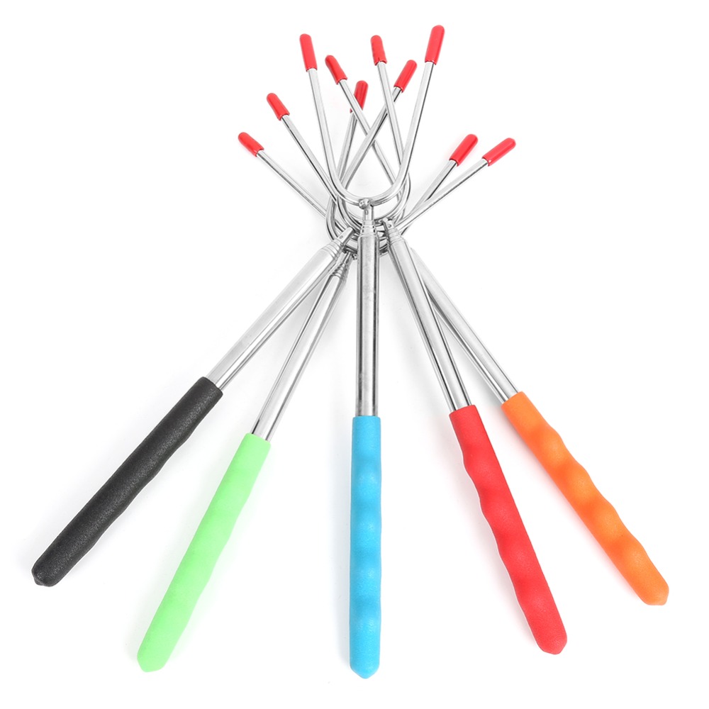 

5pcs/set Durable BBQ Forks Easy to Carry Hit Color Telescoping Barbecue Marshmallow Roasting Sticks Outdoor BBQ Fork