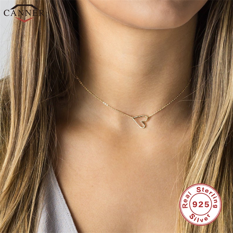 

CANNER 925 Sterling Silver Necklace Women Love Heart Necklaces Pendants Jewelry Choker Necklace 2019 Collier Femme H40