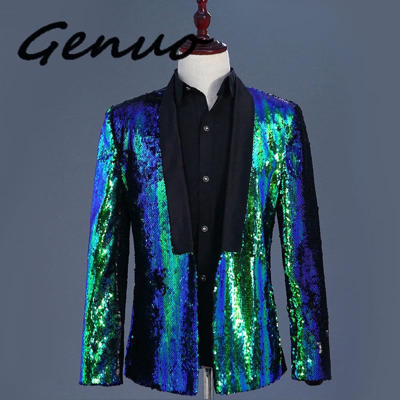

Gold Black Sequin Glitter Blazer Jacket Men Fashion Shawl Collar Mens Flipping Blazers Stage Prom Nightclub Singer Costumes Suit